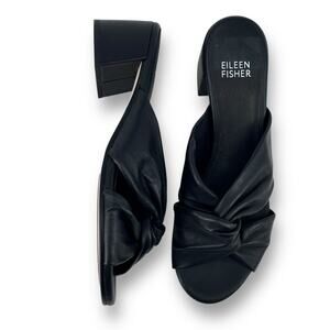 Eileen Fisher Vow Twist Leather Slip On Heels Black Womens Sz 6